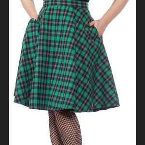 Sourpuss Green plaid 50s style midi skirt
